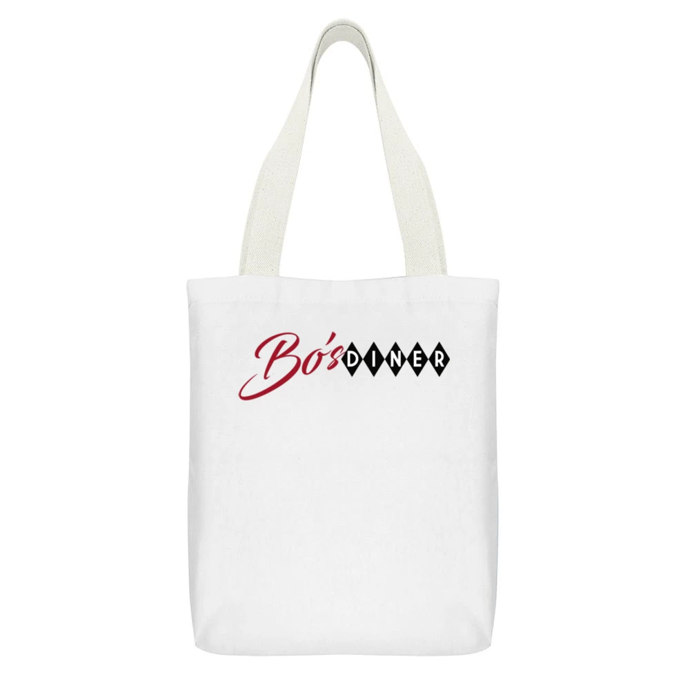 Bo's Diner Baby Driver Edgar Wright New Movie White Canvas Tote Shopping Bag With Interior Pocket