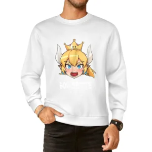 Bowsette Super Mario Peach Bowser Cosplay V Neck European Size Pullover Sweater