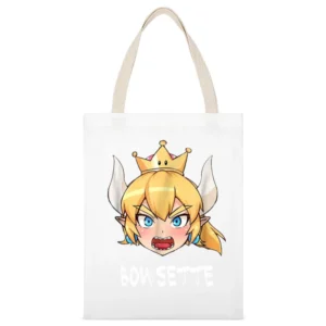 Bowsette Super Mario Peach Bowser Cosplay V Neck White Canvas Tote Shopping Bag