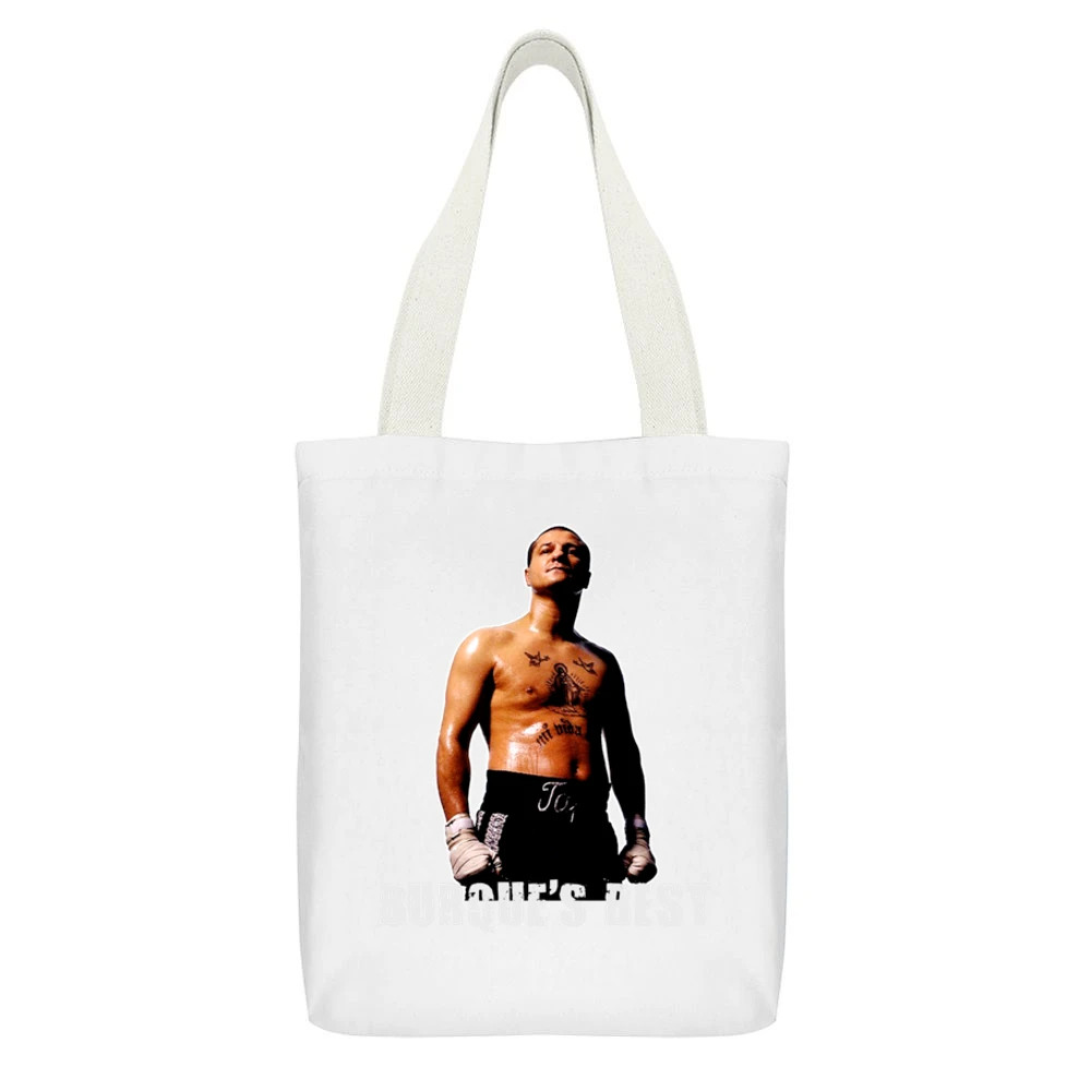 Boxing Legend -Johnny Tapia Boxing Legend Burques Best Box White Canvas Tote Shopping Bag With Interior Pocket