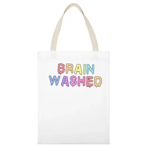 Brain Washed Colorful Drips Fun Tee Shirt White Canvas Tote Shopping Bag