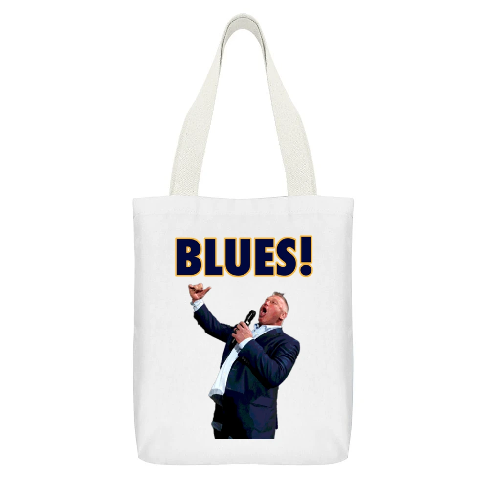 Brett Hull Blues Hockey Champions 2019 Sports Fan White Canvas Tote Shopping Bag With Interior Pocket