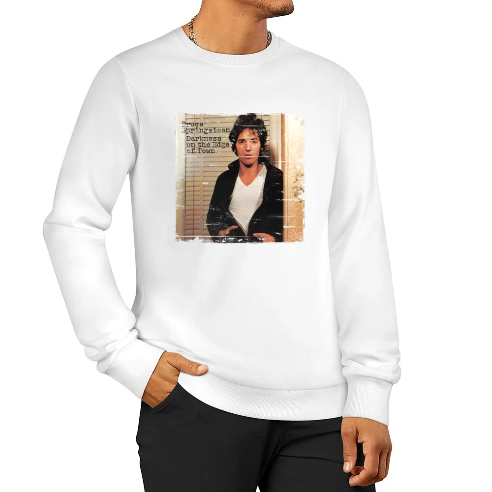 Bruce Springsteen Darkness On The Edge Of Town Album Cover Distressed Men Pullover Sweatshirt