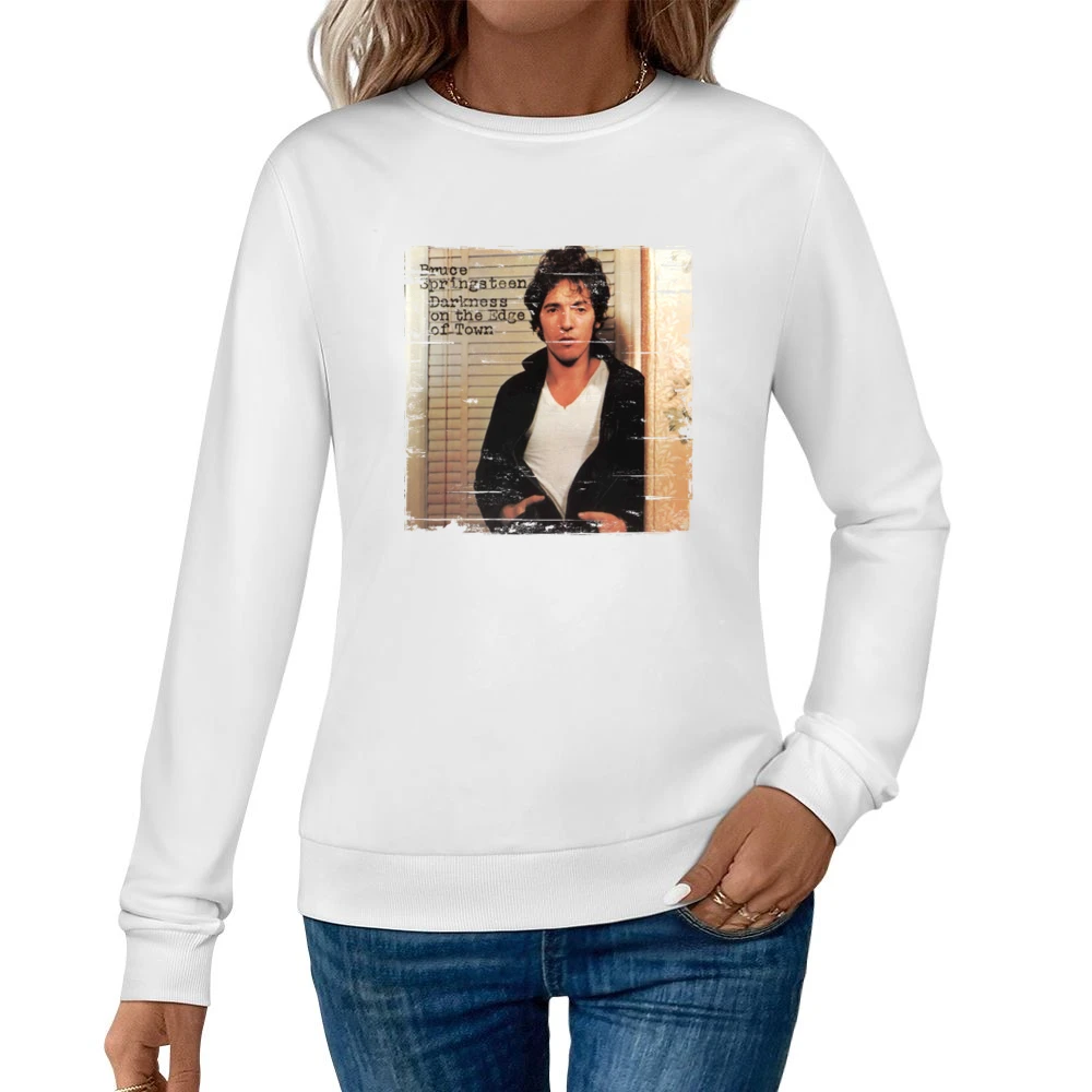 Bruce Springsteen Darkness On The Edge Of Town Album Cover Distressed Women Pullover Sweatshirt