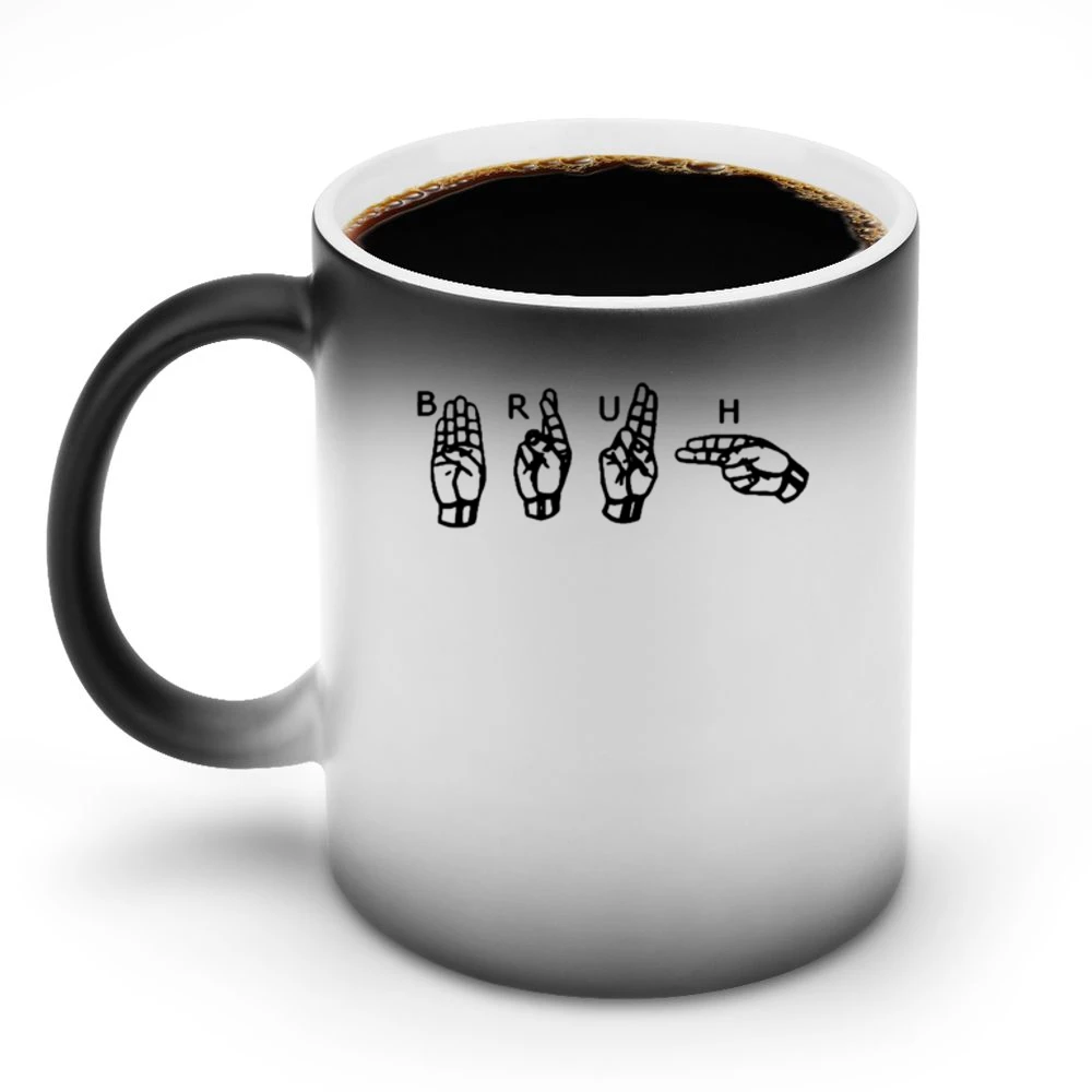 Bruh Fun Sign Language Popular Graphic Tee Shirt Discoloration Mug