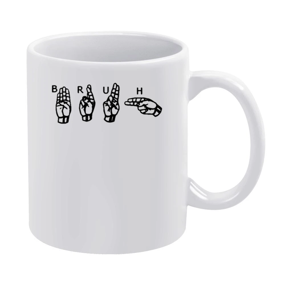 Bruh Fun Sign Language Popular Graphic Tee Shirt White Mug