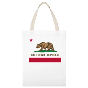 California Republic Bear Popular Graphic Tee Shirt White Canvas Tote Shopping Bag