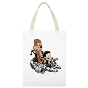 Calvin And Hobbes Hans parody star wars White Canvas Tote Shopping Bag