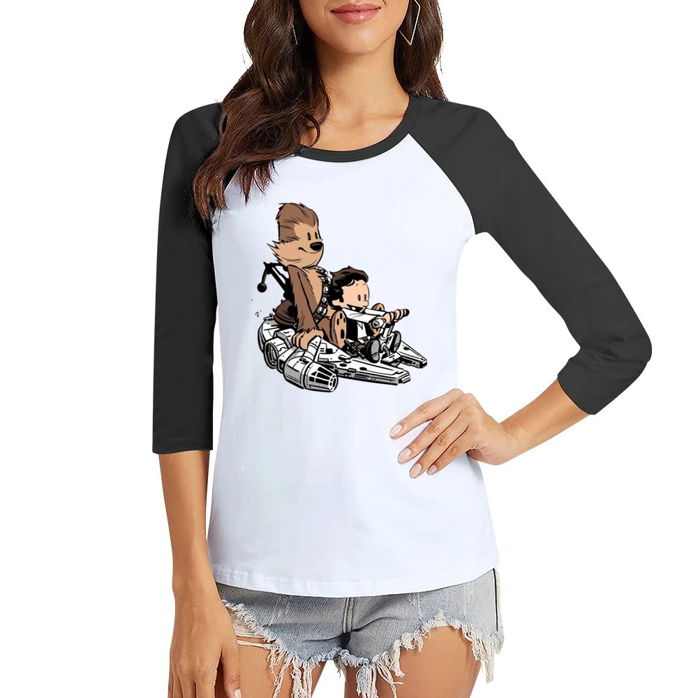 Calvin And Hobbes Hans parody star wars Women Ladies 3-4 Sleeve T-Shirt
