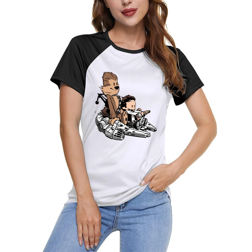 Calvin And Hobbes Hans parody star wars Women Ladies Short Sleeve T-Shirt