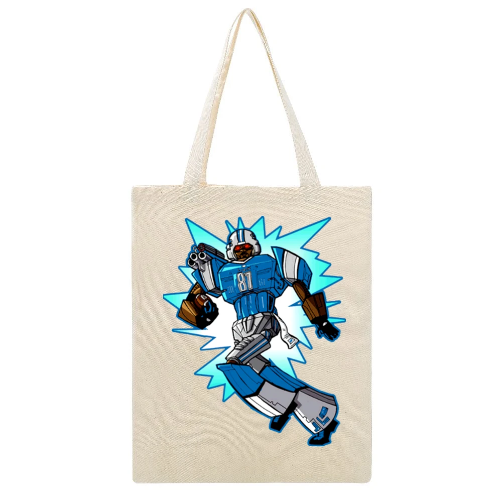 Calvin Johnson Megatron Cartoon Beige Canvas Tote Shopping Bag