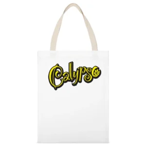 Calypso Lemonade Tropical Soft Drink Yellow Logo White Canvas Tote Shopping Bag
