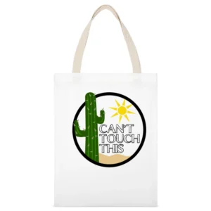 Cant Touch This Funny Cactus Graphic TShirt White Canvas Tote Shopping Bag