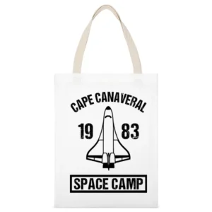 Cape Canaveral 1983 Vintage Space Camp Fun Distressed Style Graphic T White Canvas Tote Shopping Bag