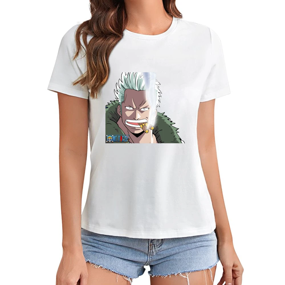 Captain Smoker marine white hunter One Piece anime manga Asian Size Women Ladies T-shirt