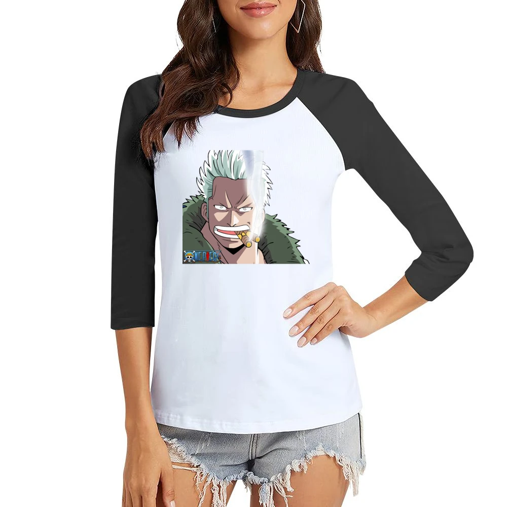 Captain Smoker marine white hunter One Piece anime manga Women Ladies 3-4 Sleeve T-Shirt