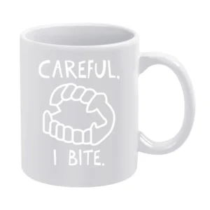 Careful I Bite Fun Vampire Fangs Graphic White Mug