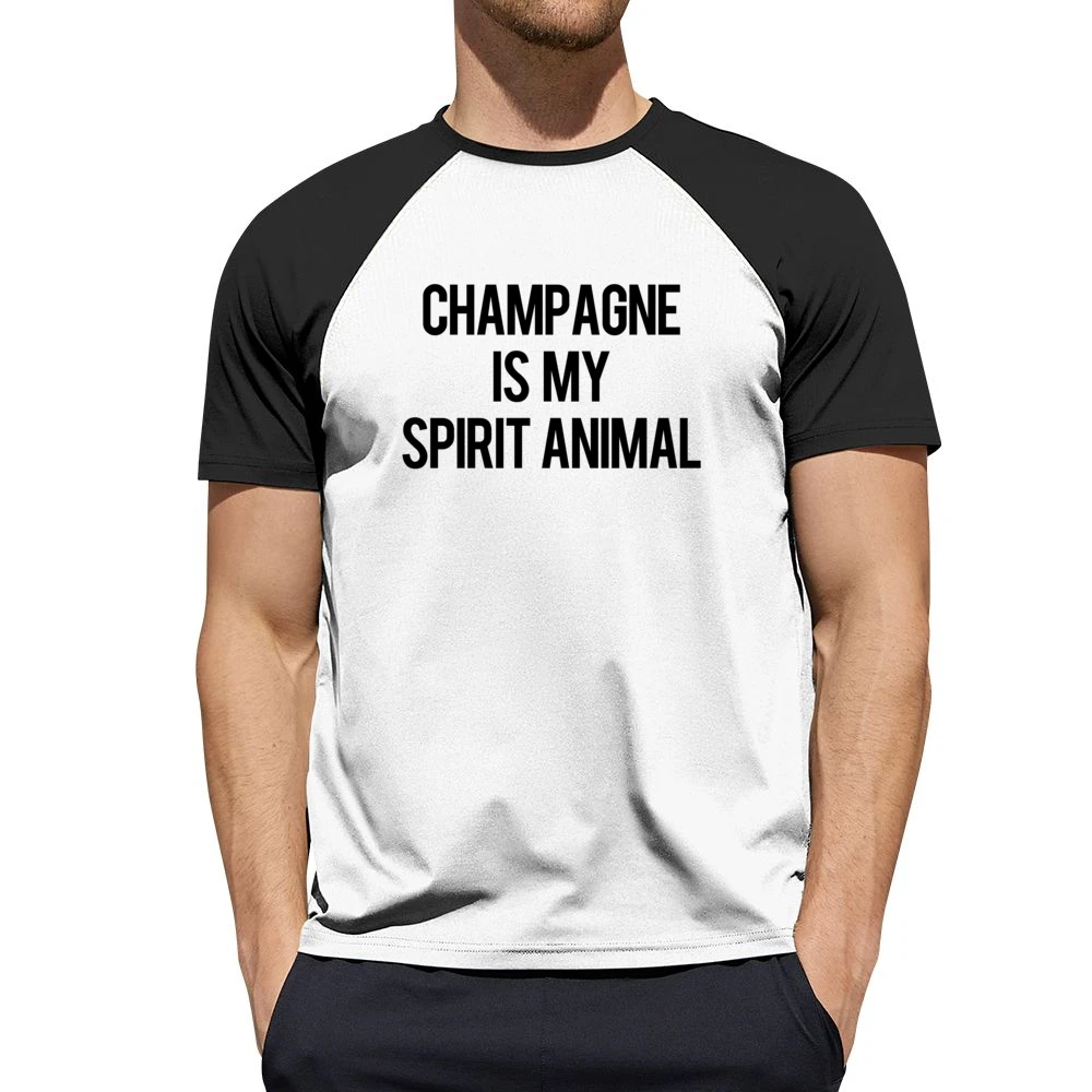Champagne Is My Spirit Animal Funny Popular Party Alcohol Graphic Tee Men Short Sleeve T-Shirt