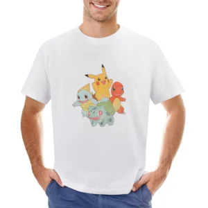 Classic Starter Pokemon Pikachu Charmander Squirtle Bulbasaur Fun Vint Asian Size Men T-Shirt