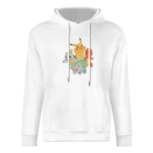 Classic Starter Pokemon Pikachu Charmander Squirtle Bulbasaur Fun Vint European Size Men Hoodie