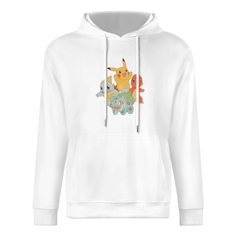 Classic Starter Pokemon Pikachu Charmander Squirtle Bulbasaur Fun Vint European Size Men Hoodie