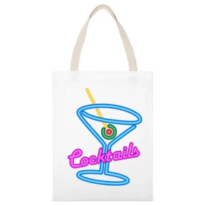 Cocktails Fun Neon Lights Party Alcohol White Canvas Tote Shopping Bag