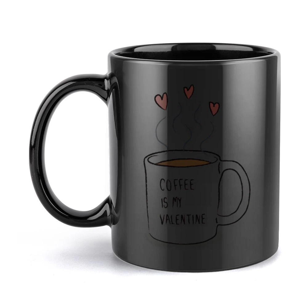 Coffee Is My Valentine Cute Hearts Cup Graphic Tee Shirt Black Mug