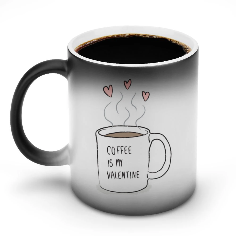 Coffee Is My Valentine Cute Hearts Cup Graphic Tee Shirt Discoloration Mug