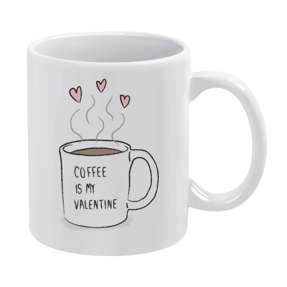 Coffee Is My Valentine Cute Hearts Cup Graphic Tee Shirt White Mug