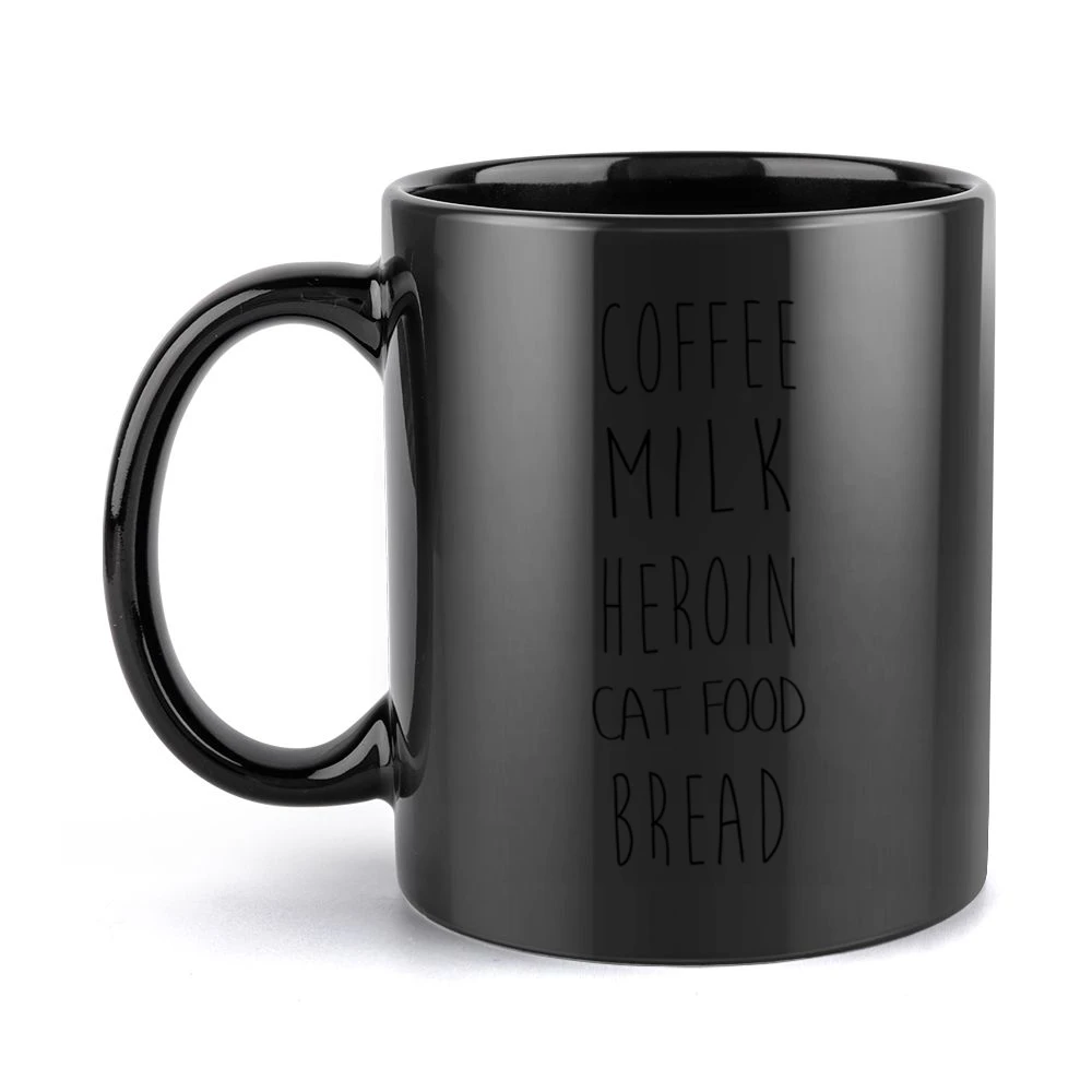 Coffee Milk Heroin Cat Food Bread Funny Shopping List Black Mug