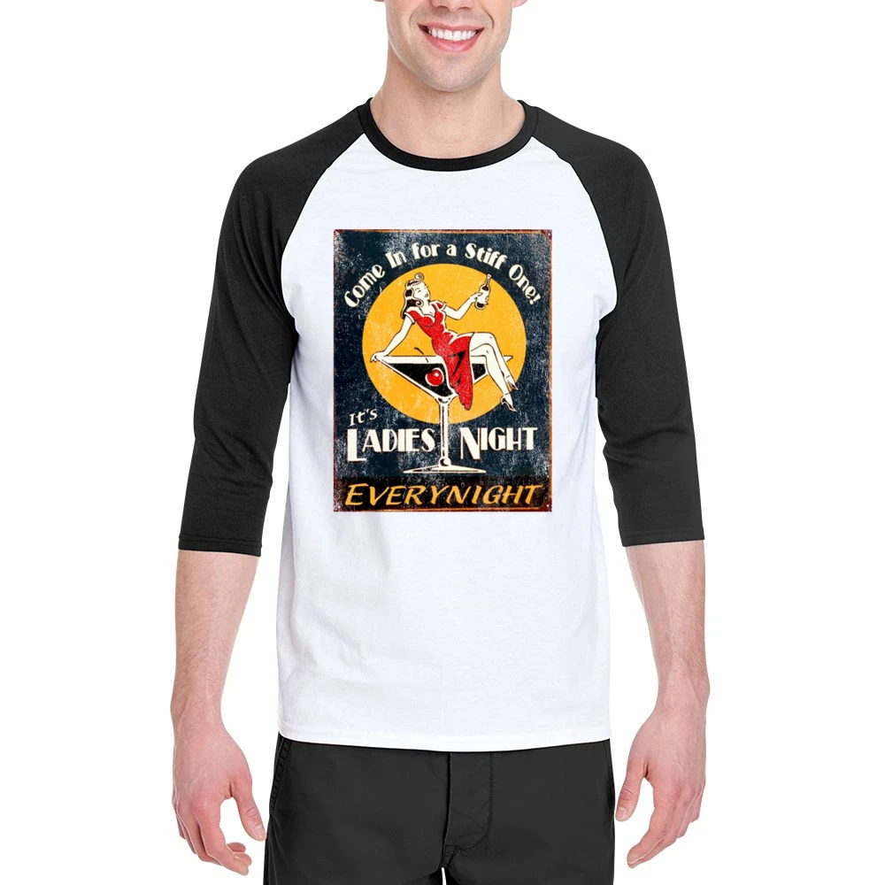 Come On In For A Stiff One Its Ladies Night Vintage Funny Graphic T Sh Men 3/4 Sleeve T-Shirt