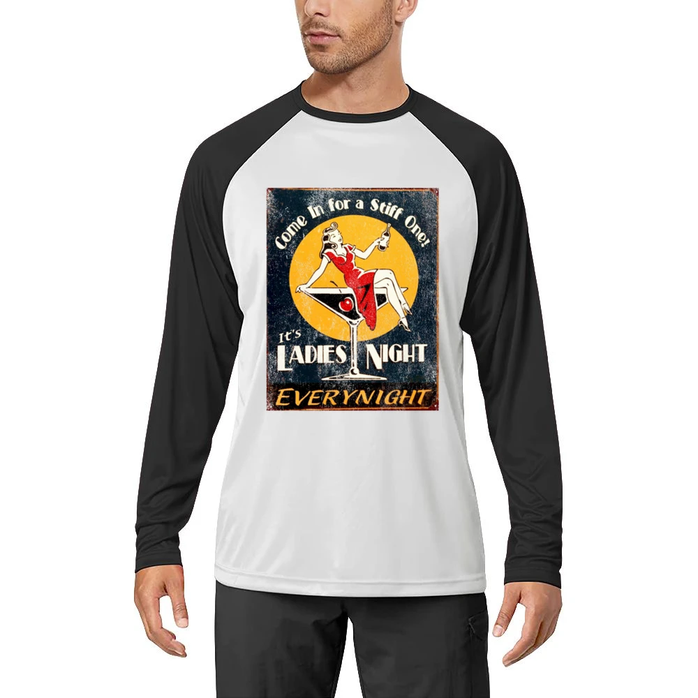 Come On In For A Stiff One Its Ladies Night Vintage Funny Graphic T Sh Men Long Sleeve T-Shirt