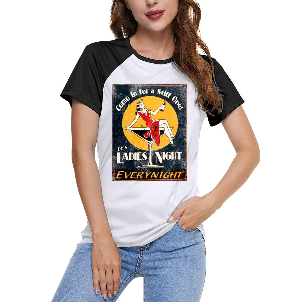 Come On In For A Stiff One Its Ladies Night Vintage Funny Graphic T Sh Women Ladies Short Sleeve T-Shirt