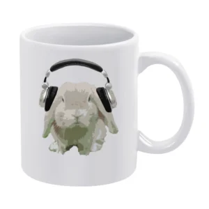 DJ Bun Bunny Rabbit With Headphones Fun Music Lover Graphic White Mug