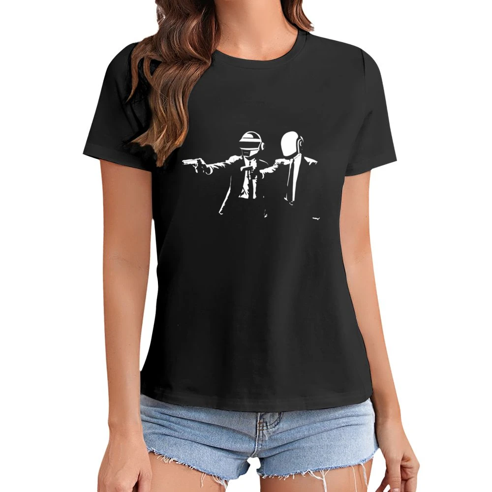 Daft punk duo house music artist in Pulp fiction vincent and Jules mov Asian Size Women Ladies T-shirt