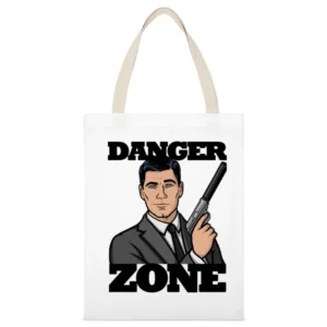 Danger Zone Funny Archer Quote Graphic White Canvas Tote Shopping Bag