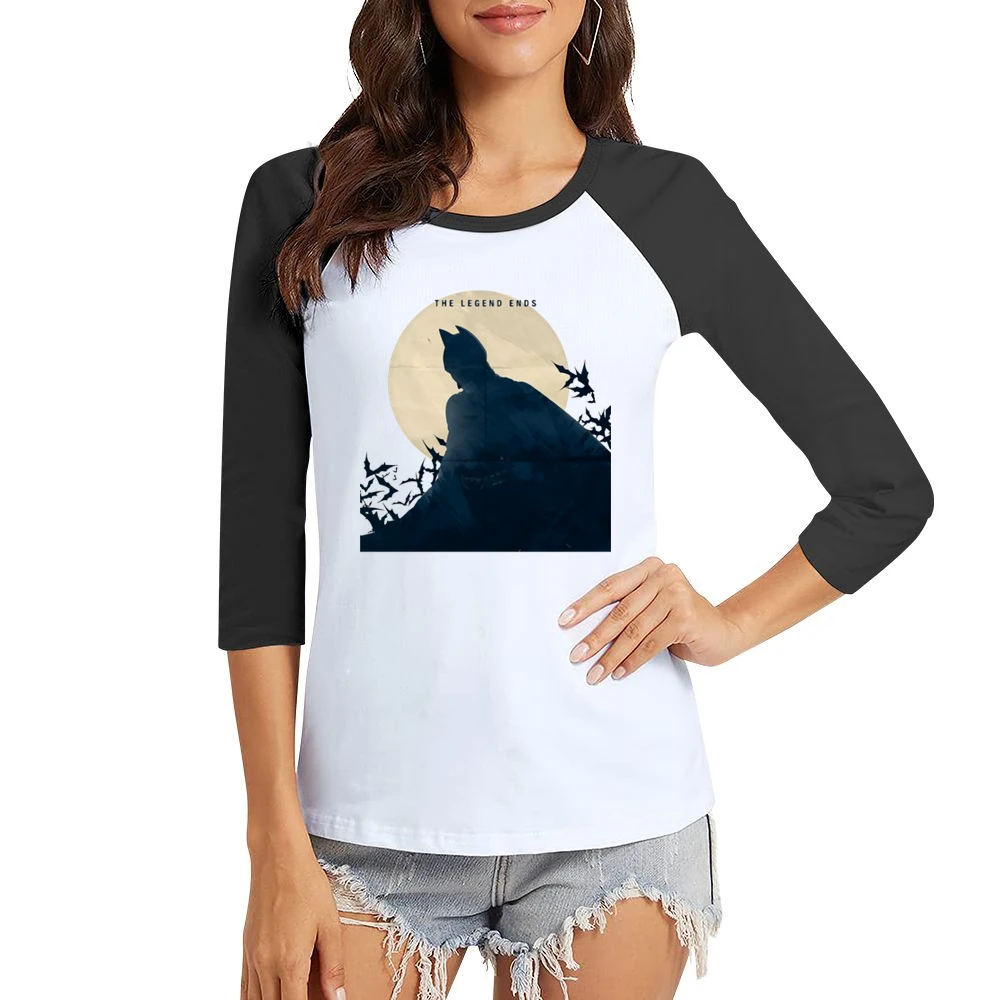 Dark Knight The legend End Batman bat over the moon shadow Women Ladies 3-4 Sleeve T-Shirt