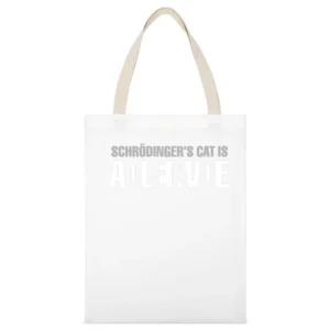 Dead and Alive Erwin Schrodinger's cat White Canvas Tote Shopping Bag