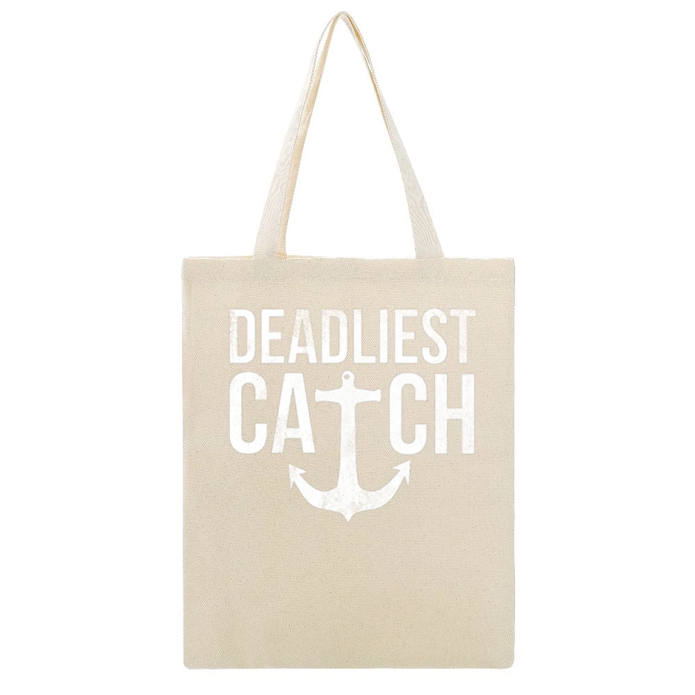 Deadliest Catch Fun Popular Graphic TV Show Fishing Beige Canvas Tote Shopping Bag