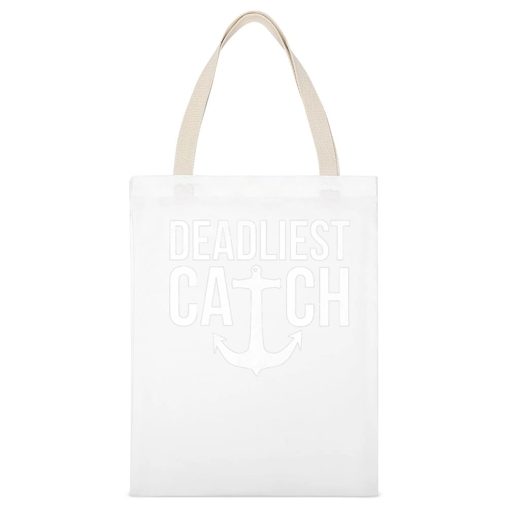 Deadliest Catch Fun Popular Graphic TV Show Fishing White Canvas Tote Shopping Bag