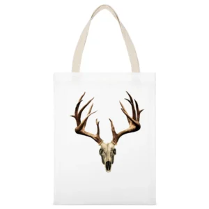 Deer Antlers Skull Fun Popular Graphic Tee Shirt White Canvas Tote Shopping Bag