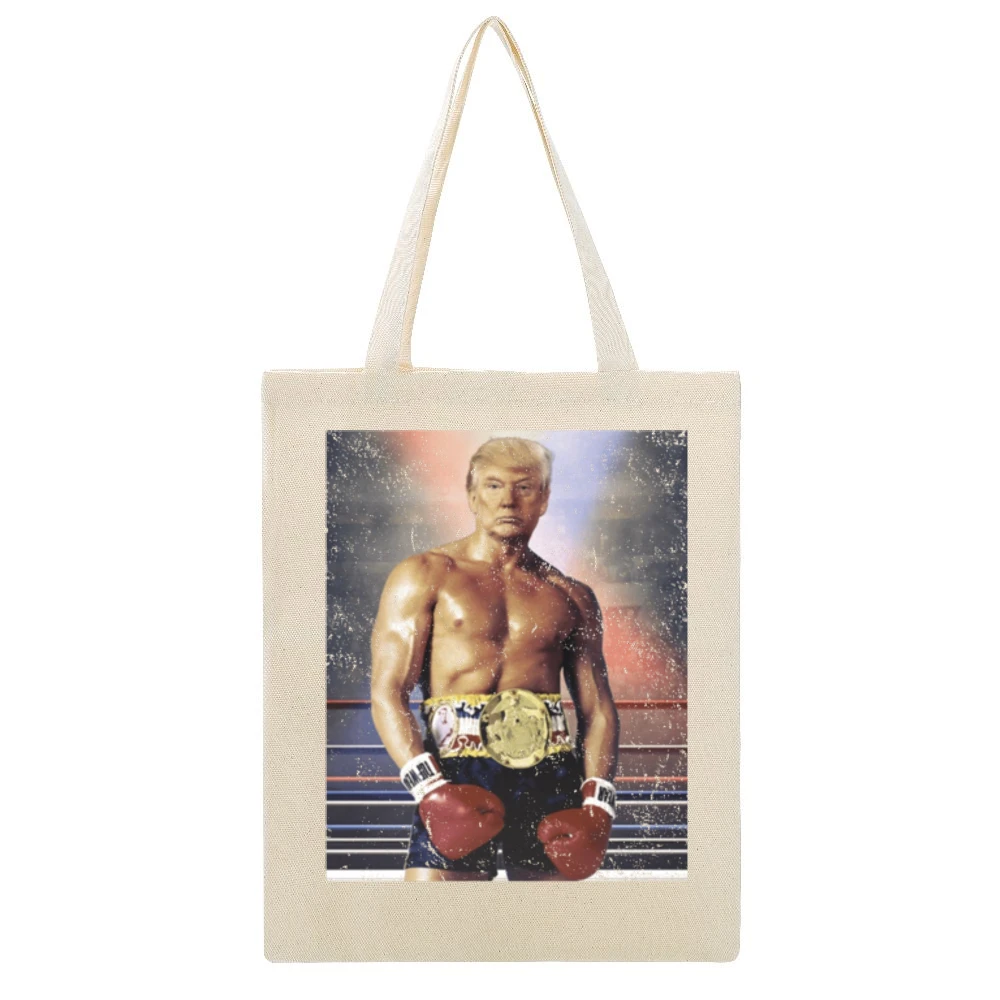 Donald Trump As Ivan Drago Rocky 4 Funny Distressed Beige Canvas Tote Shopping Bag