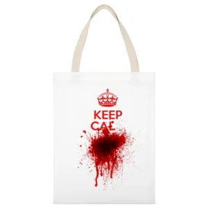 Dont Keep Calm Funny Blood Splatter Parody Graphic Tee Shirt White Canvas Tote Shopping Bag
