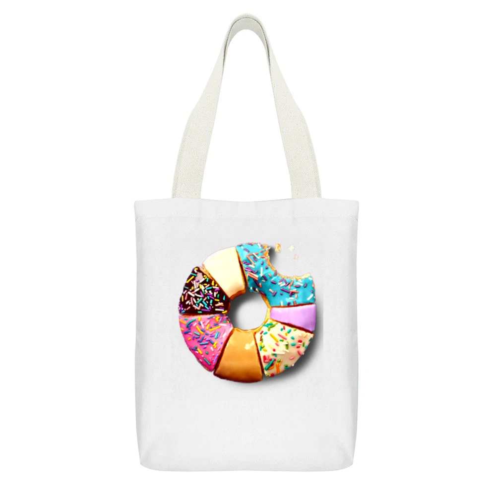 Donut Flavors Different Types Fun Food Tee Shirt White Canvas Tote Shopping Bag With Interior Pocket