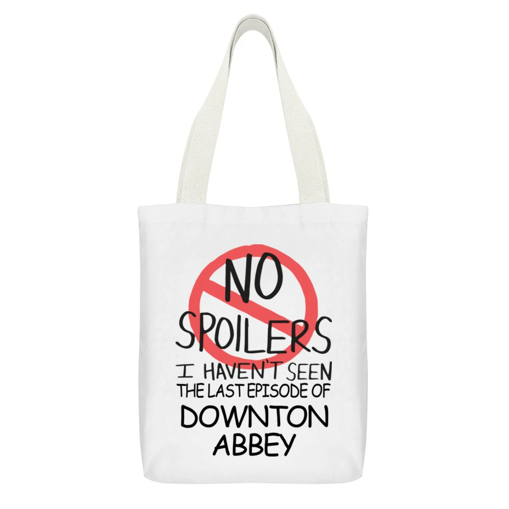 Downton Abbey No Spoilers Last Episode Tv Funny White Canvas Tote Shopping Bag With Interior Pocket