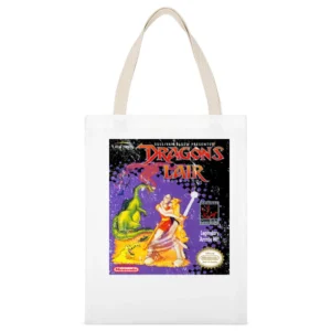 Dragons Lair Game Boy Nintendo Old School Retro Video Game Fan Distres White Canvas Tote Shopping Bag