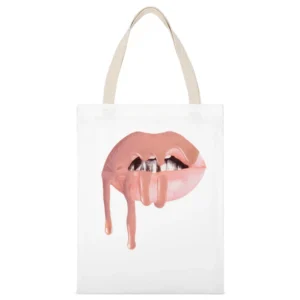Dripping Lips Popular Lipstick Makeup Graphic Celebrity Tee Shirt White Canvas Tote Shopping Bag