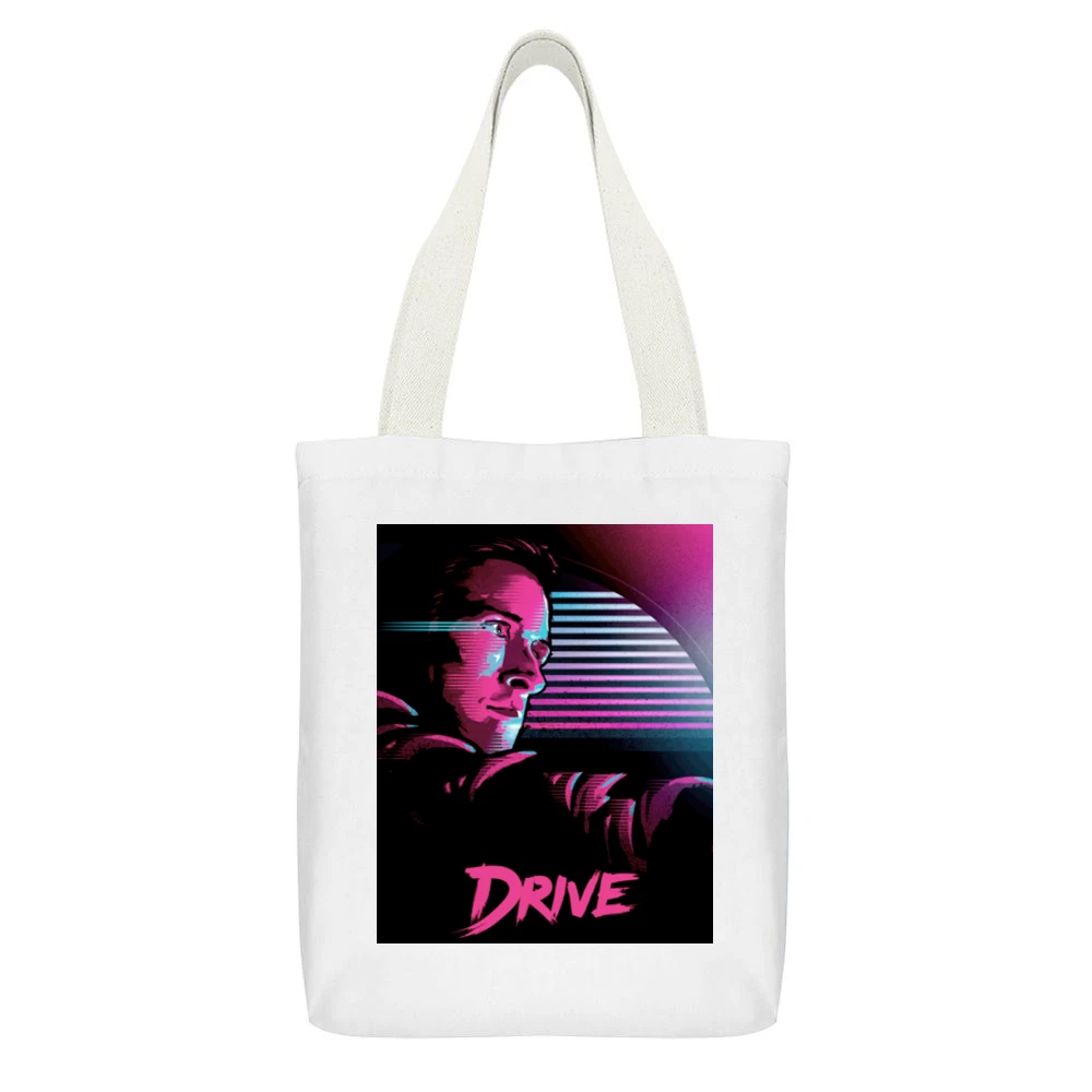 Drive Movie Ryan Gosling Poster White Canvas Tote Shopping Bag With Interior Pocket