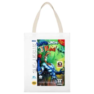 Earthworm Jim Sega Genesis Old School Retro Video Game Fan Distressed White Canvas Tote Shopping Bag