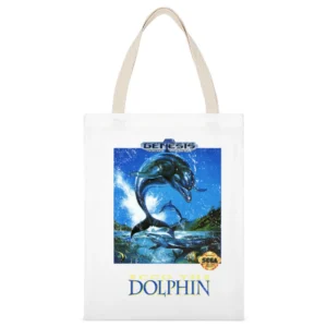 Ecco The Dolphin Sega Genesis Old School Retro Video Game Fan Distress White Canvas Tote Shopping Bag